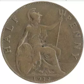 Монета 1/2 пенни Англии 1912 года Бронза Георг V