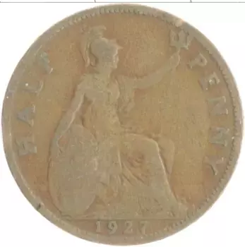 Монета 1/2 пенни Англии 1927 года Бронза Георг V