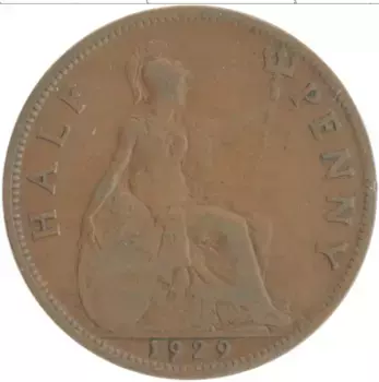 Монета 1/2 пенни Англии 1929 года Бронза Георг V