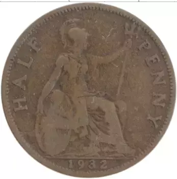 Монета 1/2 пенни Англии 1932 года Бронза Георг V