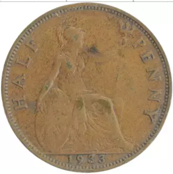Монета 1/2 пенни Англии 1933 года Бронза Георг V