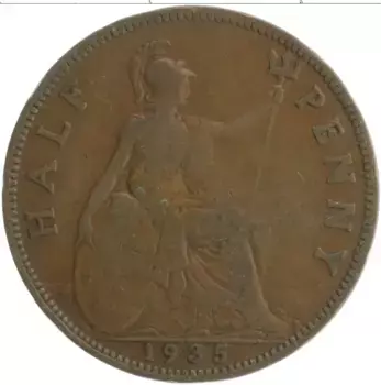 Монета 1/2 пенни Англии 1935 года Бронза Георг V