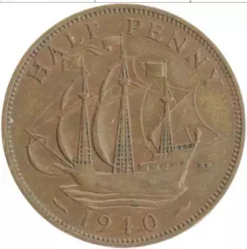 Монета 1/2 пенни Англии 1940 года Бронза Георг VI