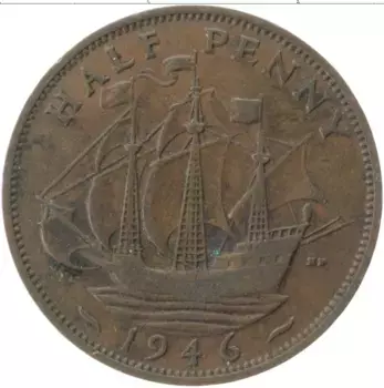Монета 1/2 пенни Англии 1946 года Медь Георг VI