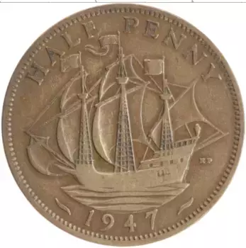 Монета 1/2 пенни Англии 1947 года Бронза Георг VI