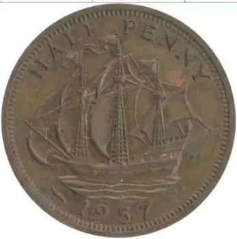Монета 1/2 пенни Англии 1957 года Бронза