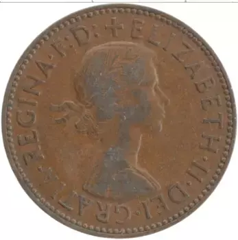 Монета 1/2 пенни Англии 1958 года Бронза Елизавета II