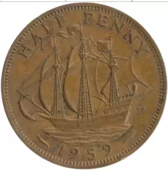 Монета 1/2 пенни Англии 1959 года Бронза Елизавета II