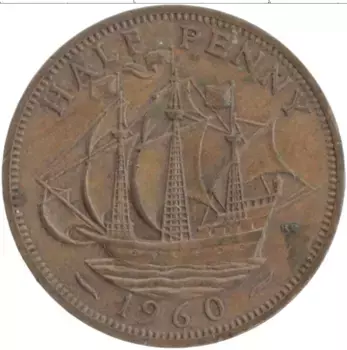 Монета 1/2 пенни Англии 1960 года Бронза Елизавета II