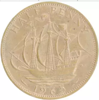 Монета 1/2 пенни Англии 1965 года Бронза Елизавета II