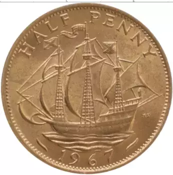 Монета 1/2 пенни Англии 1967 года Медь Елизавета II