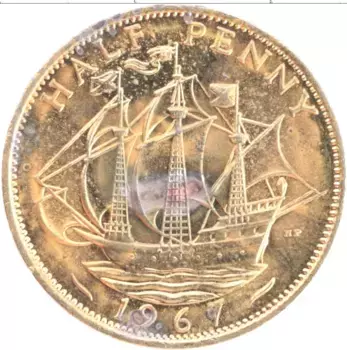 Монета 1/2 пенни Англии 1967 года Бронза Елизавета II