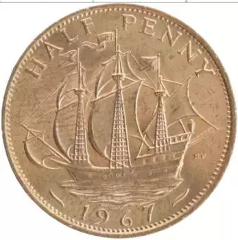 Монета 1/2 пенни Англии 1967 года Бронза Елизавета II