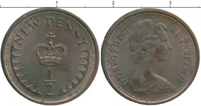 Монета 1/2 пенни Англии 1971 года Бронза Елизавета II