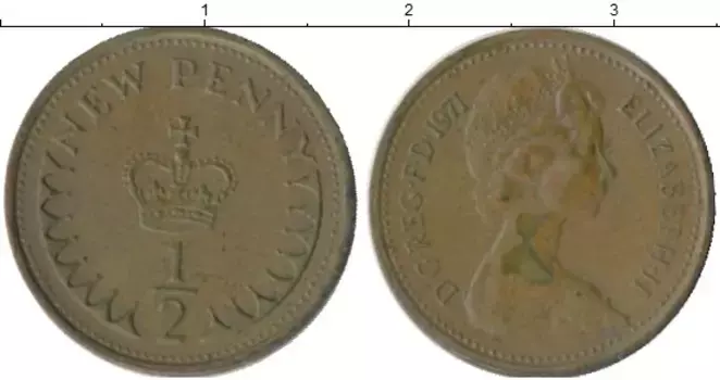 Монета 1/2 пенни Англии 1971 года Бронза Елизавета II