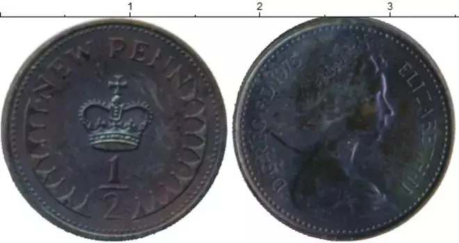Монета 1/2 пенни Англии 1975 года Бронза Елизавета II