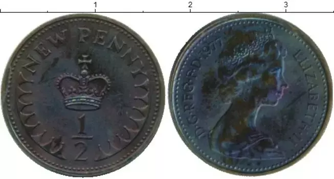 Монета 1/2 пенни Англии 1977 года Бронза Елизавета II