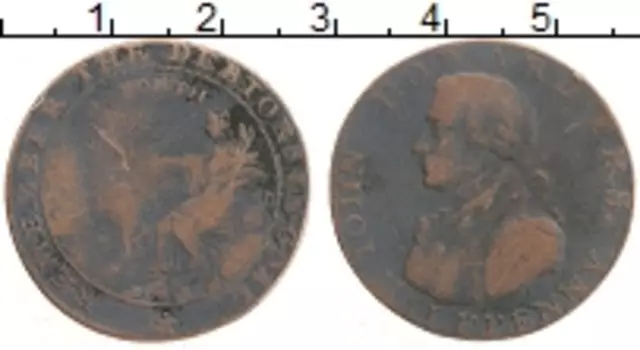 Монета 1/2 пенни Англии Медь Джон Говард