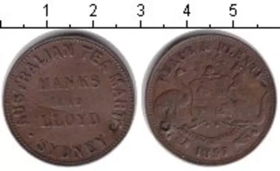Монета 1/2 пенни Австралии 1857 года Медь Сидней