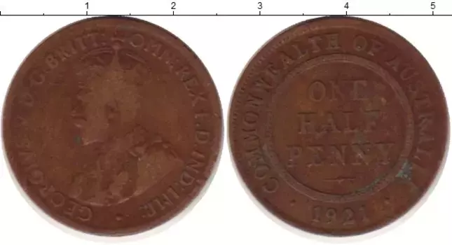 Монета 1/2 пенни Австралии 1921 года Бронза Георг V