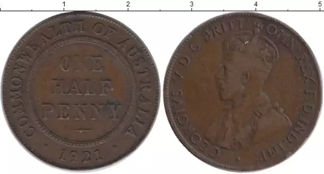 Монета 1/2 пенни Австралии 1921 года Бронза Георг V