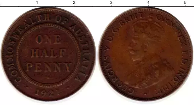 Монета 1/2 пенни Австралии 1921 года Бронза Георг V