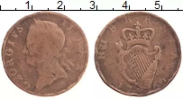 Монета 1/2 пенни Ирландии 1760 года Медь Георг II