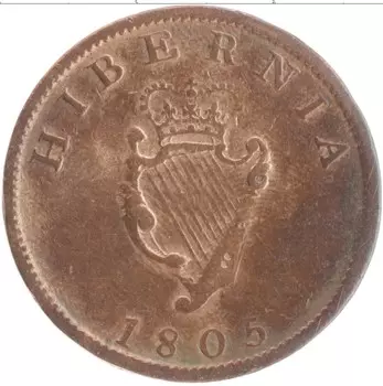 Монета 1/2 пенни Ирландии 1805 года Медь Георг III