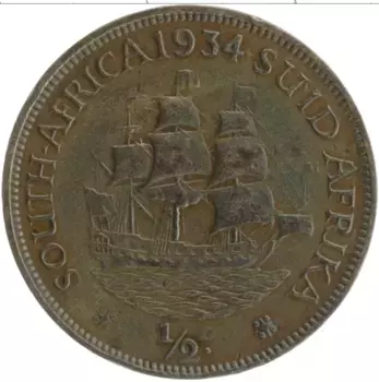 Монета 1/2 пенни Южно Африканской Республики 1934 года Бронза Георг V