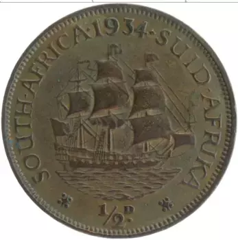 Монета 1/2 пенни Южно Африканской Республики 1934 года Бронза Георг V