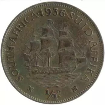 Монета 1/2 пенни Южно Африканской Республики 1936 года Бронза Георг V