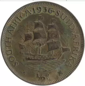 Монета 1/2 пенни Южно Африканской Республики 1936 года Бронза Георг V