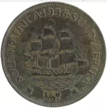 Монета 1/2 пенни Южно Африканской Республики 1936 года Бронза Георг V