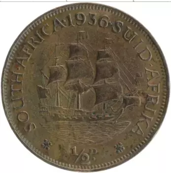 Монета 1/2 пенни Южно Африканской Республики 1936 года Бронза Георг V