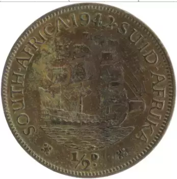 Монета 1/2 пенни Южно Африканской Республики 1942 года Бронза Георг VI