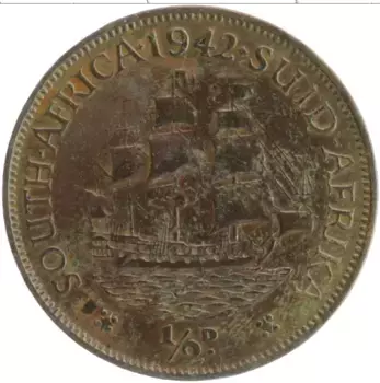 Монета 1/2 пенни Южно Африканской Республики 1942 года Бронза Георг VI