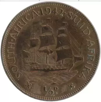 Монета 1/2 пенни Южно Африканской Республики 1942 года Бронза Георг VI