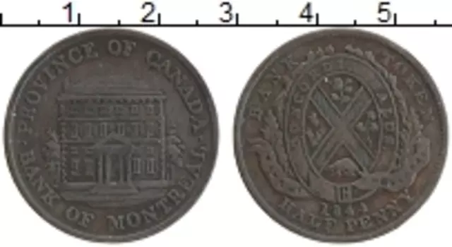 Монета 1/2 пенни Канады 1844 года Медь Токен