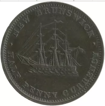 Монета 1/2 пенни Нью-Брансуика 1854 года Медь Виктория