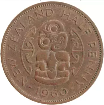 Монета 1/2 пенни Новой Зеландии 1960 года Бронза Елизавета II