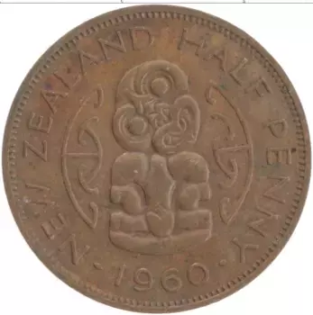 Монета 1/2 пенни Новой Зеландии 1960 года Бронза