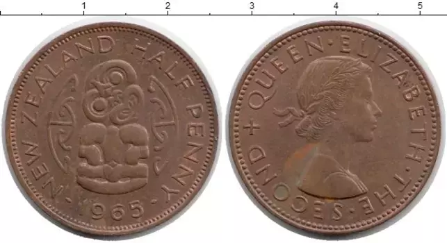 Монета 1/2 пенни Новой Зеландии 1965 года Медь Елизавета II