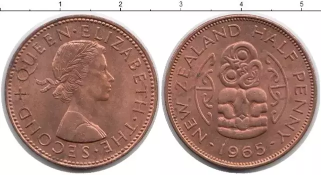 Монета 1/2 пенни Новой Зеландии 1965 года Медь Елизавета II