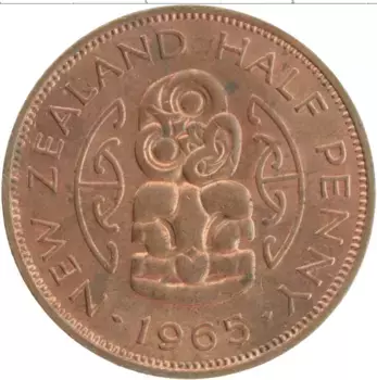 Монета 1/2 пенни Новой Зеландии 1965 года Бронза Елизавета II