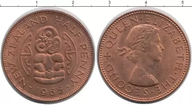 Монета 1/2 пенни Новой Зеландии 1965 года Бронза Елизавета II