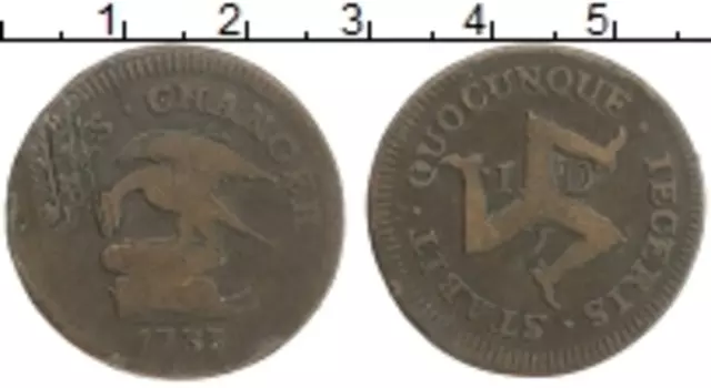 Монета 1/2 пенни Острова Мэн 1733 года Медь