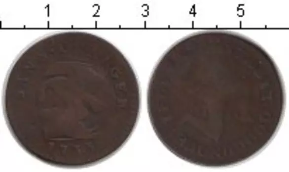 Монета 1/2 пенни Острова Мэн 1733 года Медь