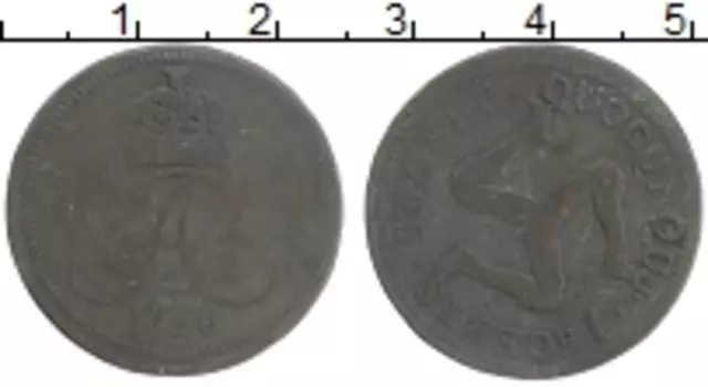 Монета 1/2 пенни Острова Мэн 1758 года Медь