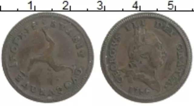 Монета 1/2 пенни Острова Мэн 1786 года Медь Георг III