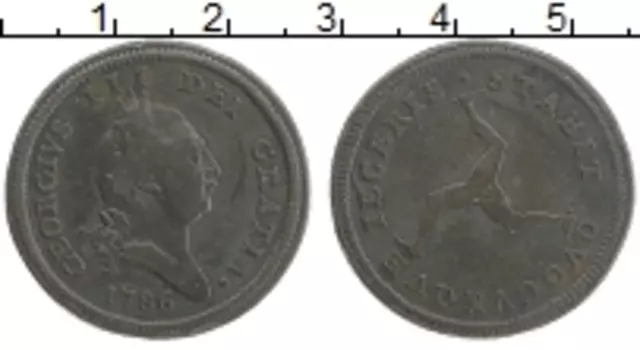 Монета 1/2 пенни Острова Мэн 1786 года Медь Георг III